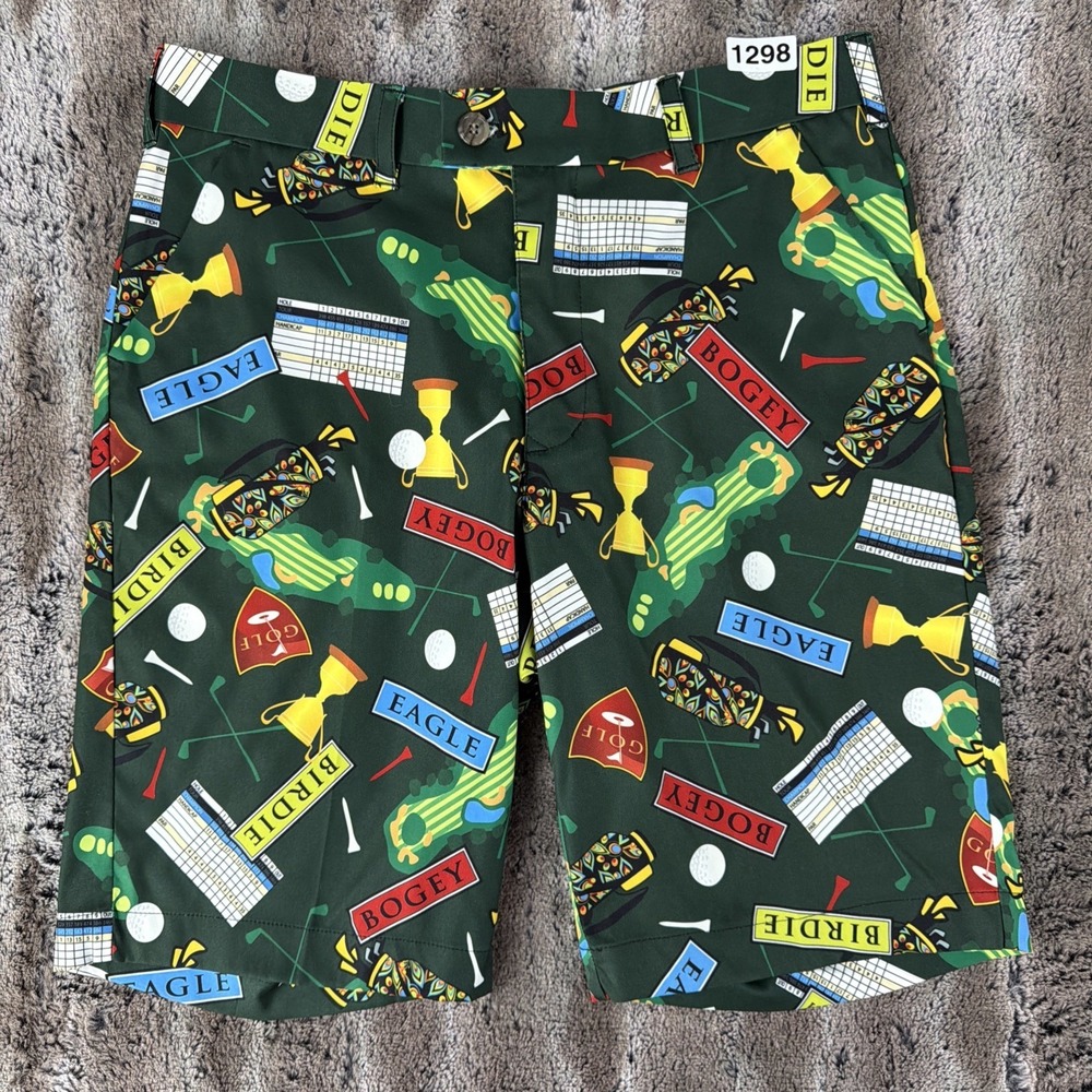 LoudMouth Shorts Mens 32 x 11 Green Golf All Over Print Performance Athletic